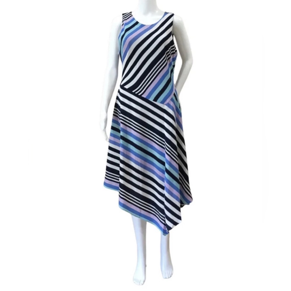 Nicole Miller Studio Lining Asymmetrical Striped midi Dress Multi Color Size 12